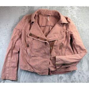 Free People Women's XS Linen Blend Moto Jacket Asymmetrical Dusty Rose Wash Snap